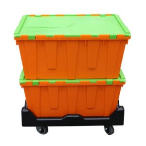 Blue plastic moving crates stacked