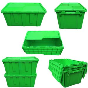 attached lid containers 70 liter – industrial distribution totes 680x430mm