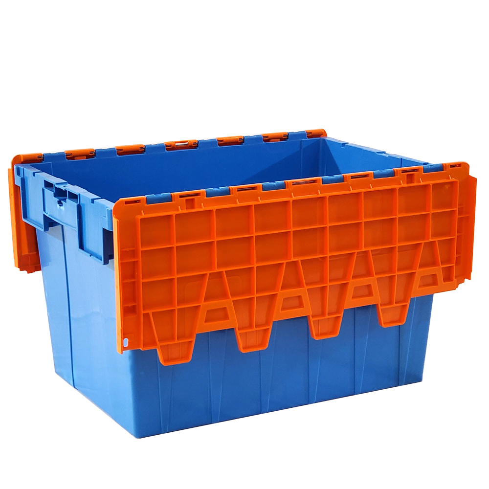 600×400×365mm plastic crate with attached lid