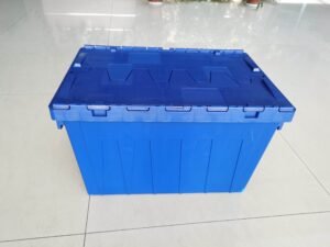 600×400×315mm stackable plastic moving box with attached lid