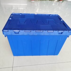 600×400×315mm stackable plastic moving box with attached lid